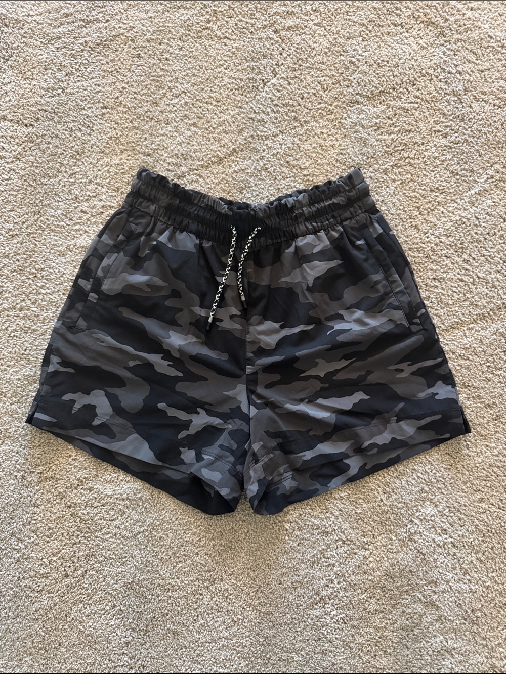 Athleta Girl Black & Gray Camo Athletic Shorts with Elastic Waist